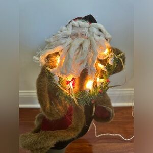 Vintage Santa Clause Old Saint Nick Christmas Tree Topper With Winter Staff 16”
